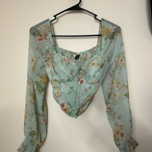 Windsor Floral Puff Sleeve Blouse in Soft Green